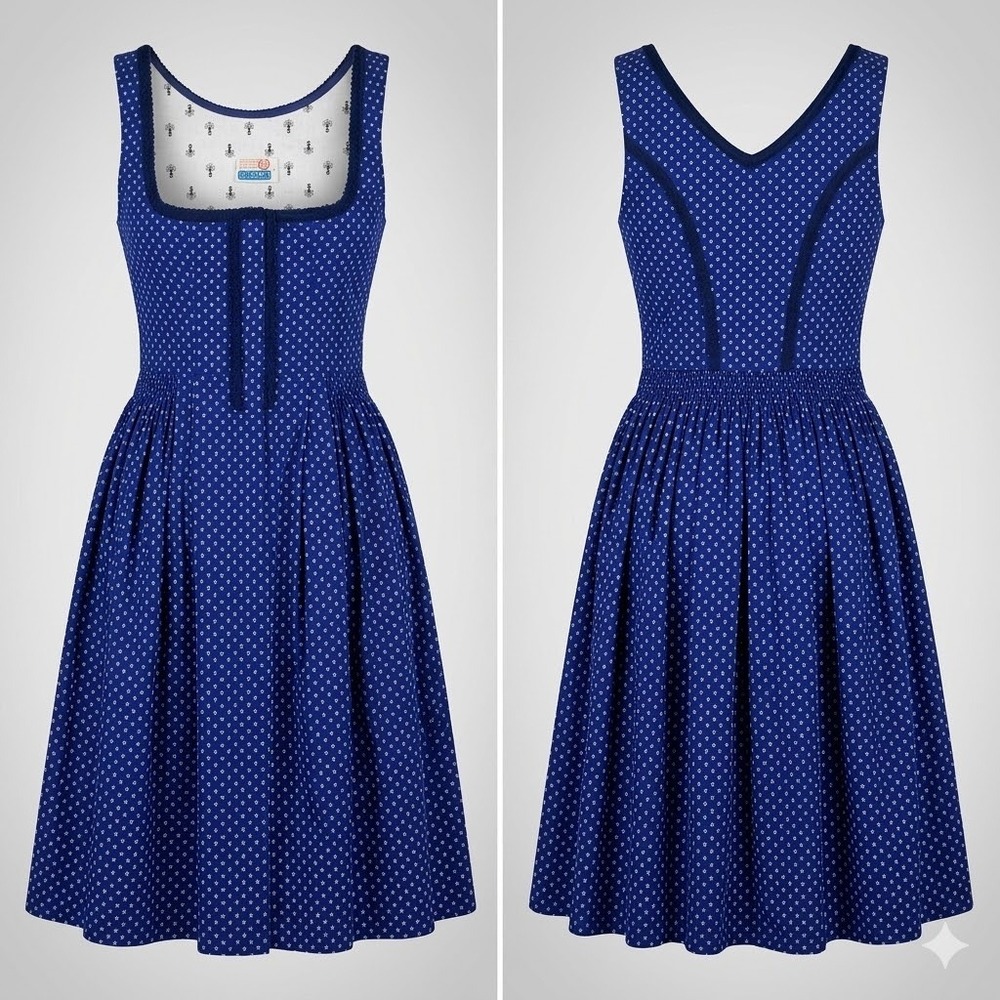 Vintage Isola Austrian Couture Dress‎ 40 Blue Trachten Floral Midi Cottagecore